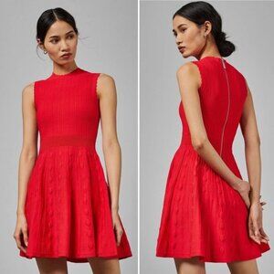 Ted Baker Kamylia Knitted Skater Dress in Cherry Red Size Ted 3/ US Size 8